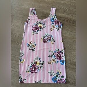 Pink Floral Striped Sleeveless Dress, size M